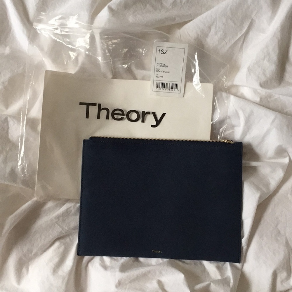 NIB Navy blue suede Theory clutch/accessory bag